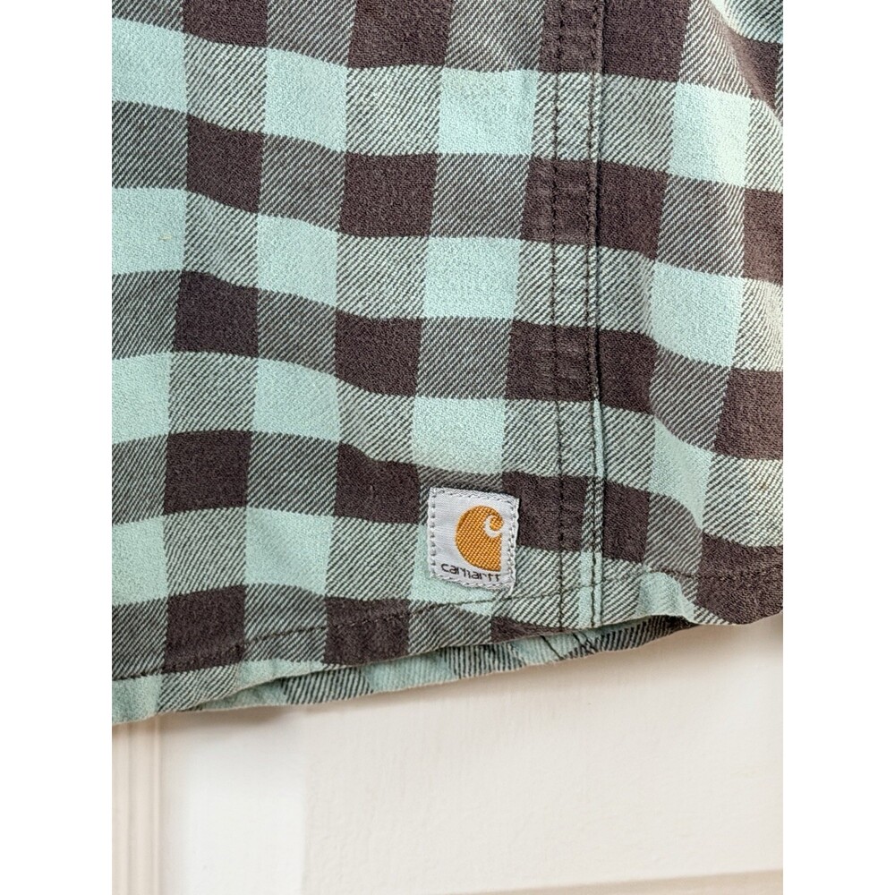 Carhartt Green and Grey Flannel Button Down Women's  8/10 Long Sleeve - Picture 3 of 7